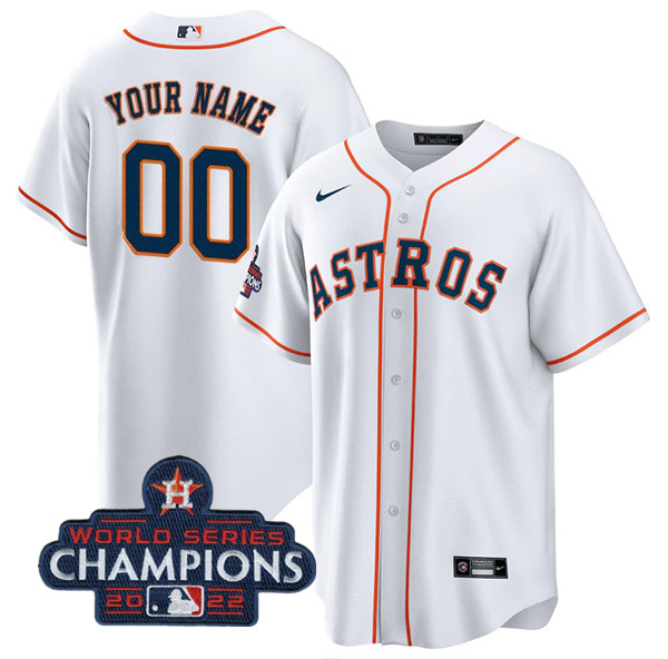 Men's Houston Astros Custom White 2022 World Series Champions Cool Base Stitched Baseball Jersey